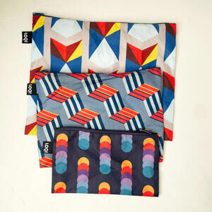 LOQI Set of 3 Colorful Geometric Patterned Pouches